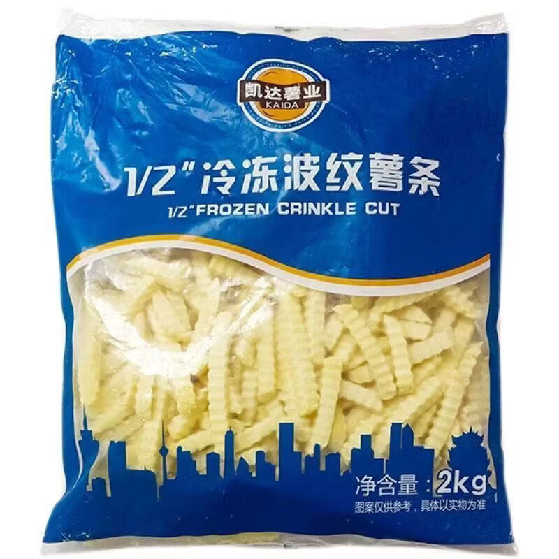 凯达薯业凯达波纹薯条冷冻半成品小吃油炸商用1/2波纹薯条 一包凯达12波纹薯