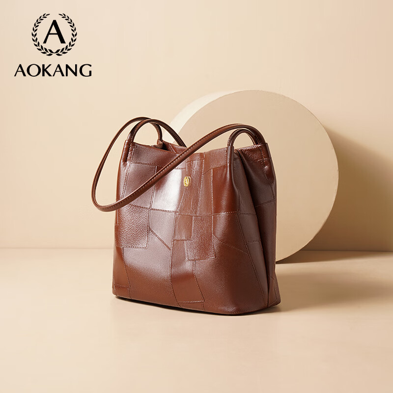奥康（Aokang）包包女包手提包新款复古托特包印花斜挎单肩包生日礼物高级感实用 艺术拼贴咖啡色-BG703175