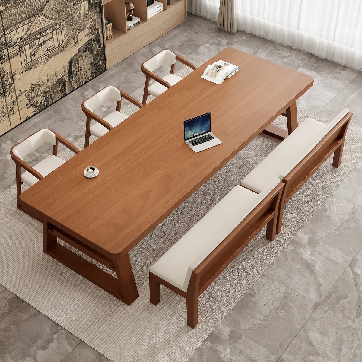 溥畔大长书桌客厅双层大板桌现代简约阅读桌工作台长条桌 长240宽100高75板厚8CM单桌