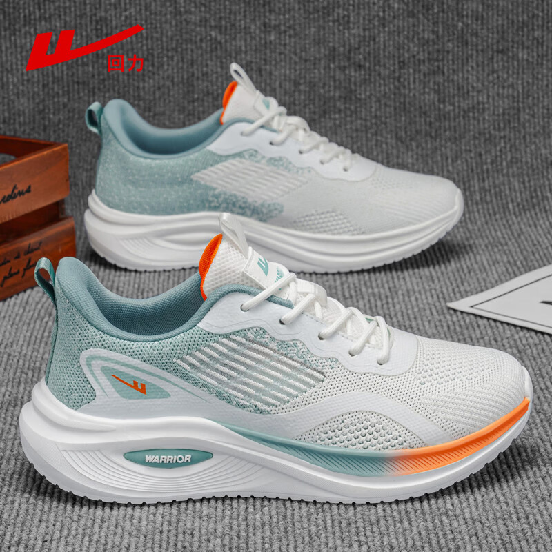 回力男鞋2026新款夏季网面透气运动男士休闲鞋轻便百搭跑步鞋子男 白/雾霾蓝 39