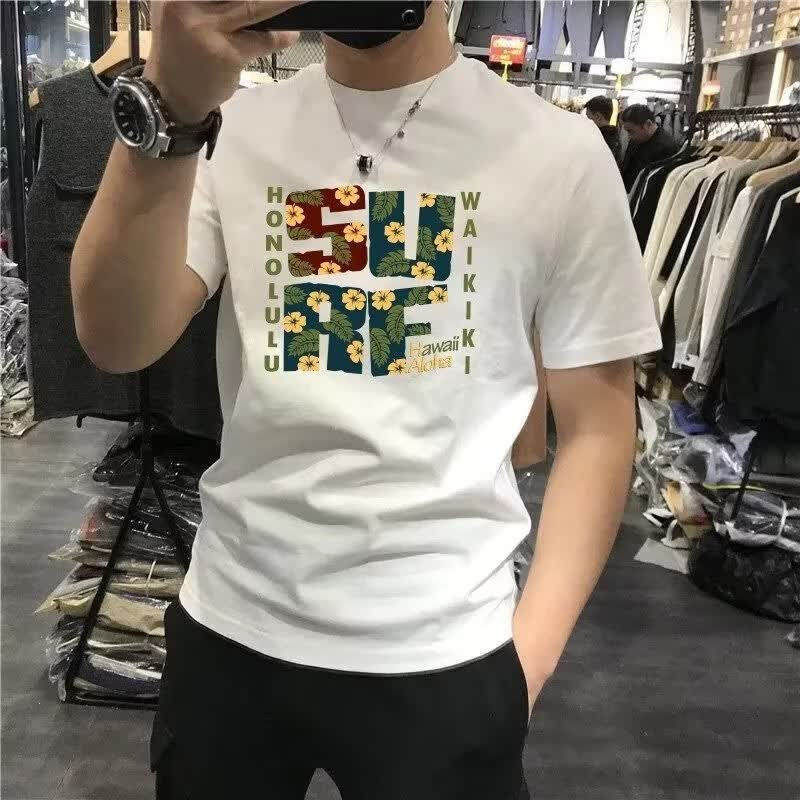 ALEKOUER短袖t恤男士纯棉圆领大码体恤白色夏季潮牌潮流新款半袖男装宽松 白色 S