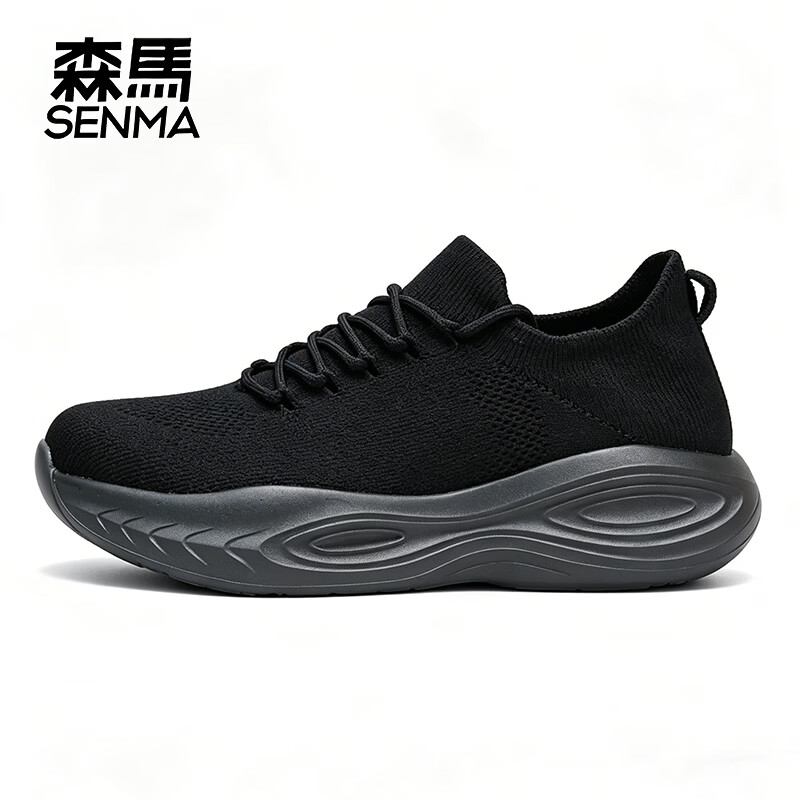 森馬夏季透气男鞋单鞋通勤休闲鞋防滑防臭软底一脚蹬新款网面跑步鞋 椰子｜黑色 40