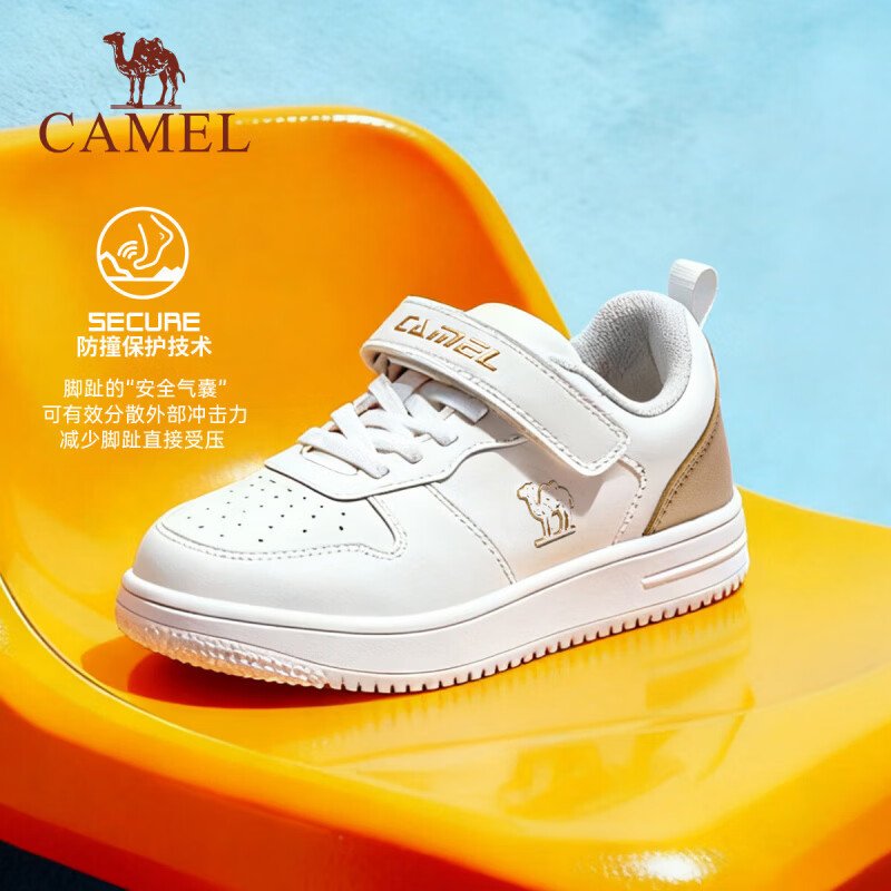 骆驼（CAMEL）儿童运动鞋小白鞋上学透气耐磨休闲鞋跑步鞋童鞋中大童男女童 白/金 35