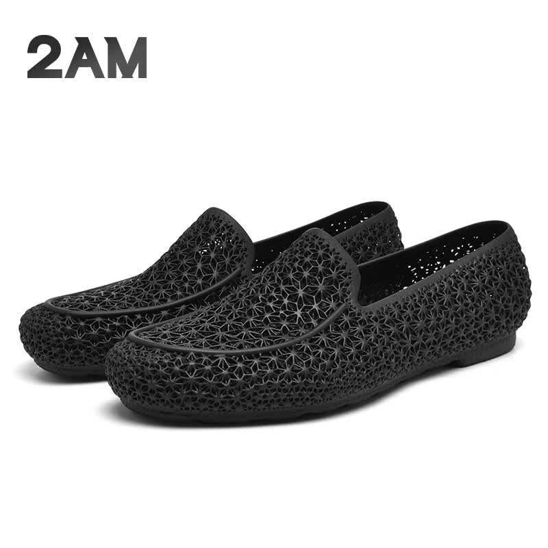 2AM4D打印一体乐福鞋轻便舒适豆豆鞋套脚商务3D打印休闲鞋 黑色 39