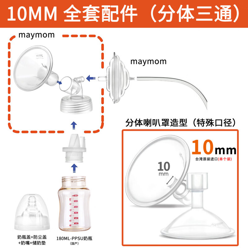 适配speCtra贝瑞克/Cimilre喜咪乐韩国电动吸乳器配件套装S12356 10MM【两件式喇叭罩】单侧全套配件 电动式
