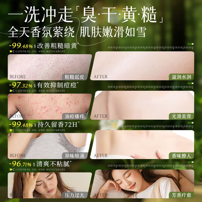 维特丝洗发水膏去屑止痒控油柔顺蓬松男女士留香72小时控油保湿沐浴露 植萃养护 沐浴露（绿色）800g*2瓶