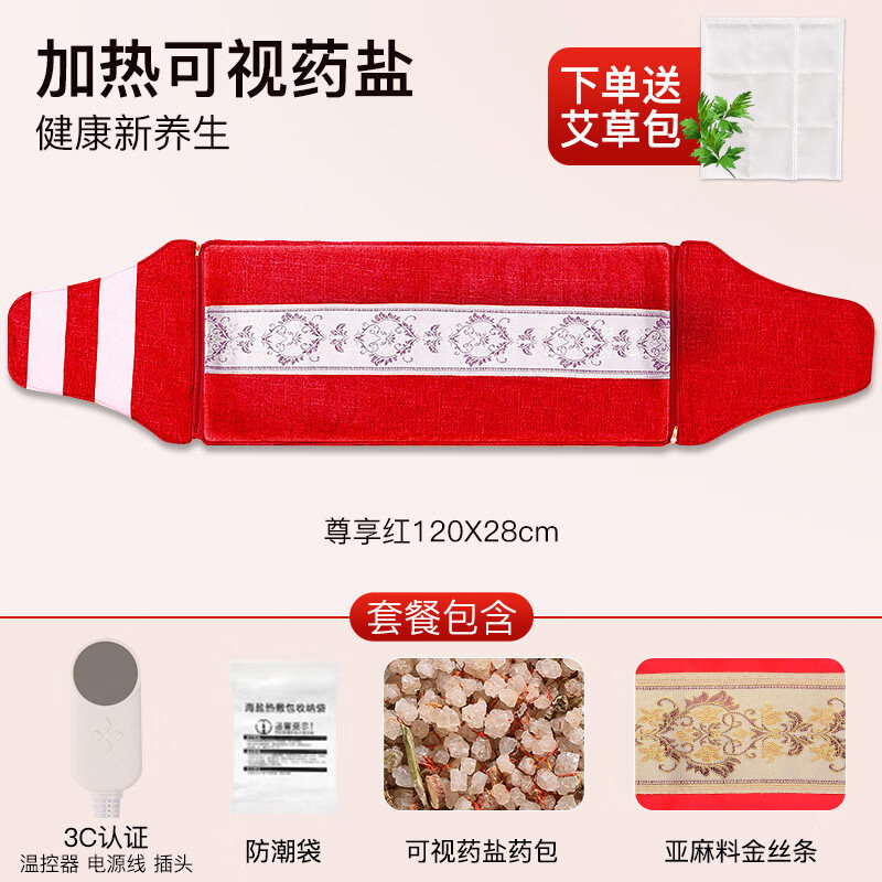 通用盐袋海盐热敷包电加热粗盐理疗袋子肩颈腰部全身通用电热艾草盐包 【加长绑带红】9档控温+艾灸/可视药盐热敷+智能控温+