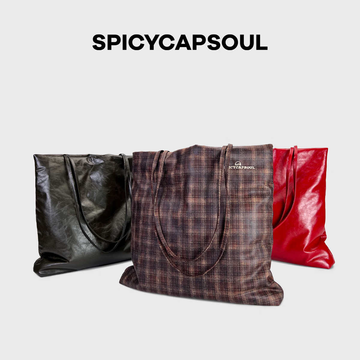 SPICYCAPSOUL【棉扑包】池金物原创定制单肩包成衣纺织皮革手工铺面托特包 【棉扑包】怀旧格 48小时内发货