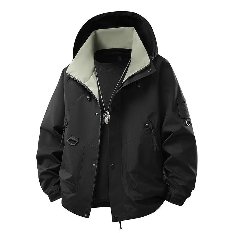 绿蜜蜂【多巴胺色系秋季男女同款美式宽松防风冲锋衣户外潮流外套8053 字母黑 3XL 建议185-210斤