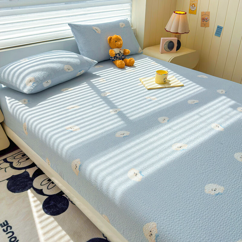 雅鹿A类双层纱床笠床罩单件席梦思床垫保护套罩宿舍全包床单四季通用 蓝色领结狗【A类面料 软糯松软】 150x200cm-单床笠