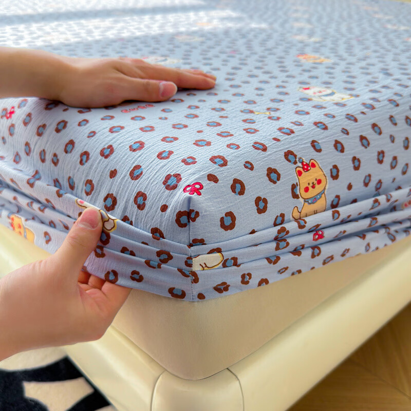 雅鹿A类双层纱床笠床罩单件席梦思床垫保护套罩宿舍全包床单四季通用 豹纹泡芙狗 【A类面料 软糯松软】 180x200cm床笠+枕套一对