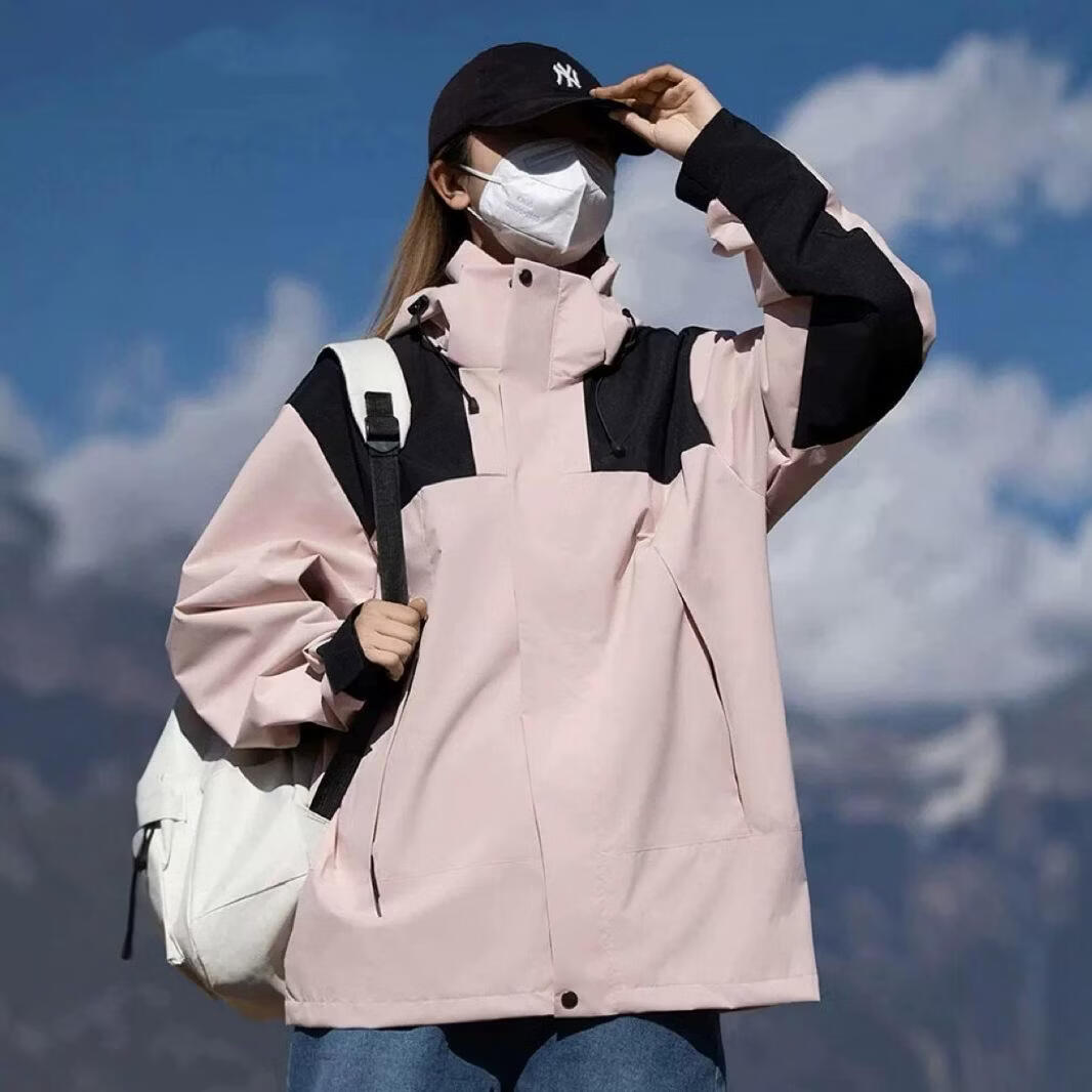 绿蜜蜂户外冲锋衣三合一防风防水女款抓绒内胆两件套加厚保暖登山服男士 黑色三合一 XXXL