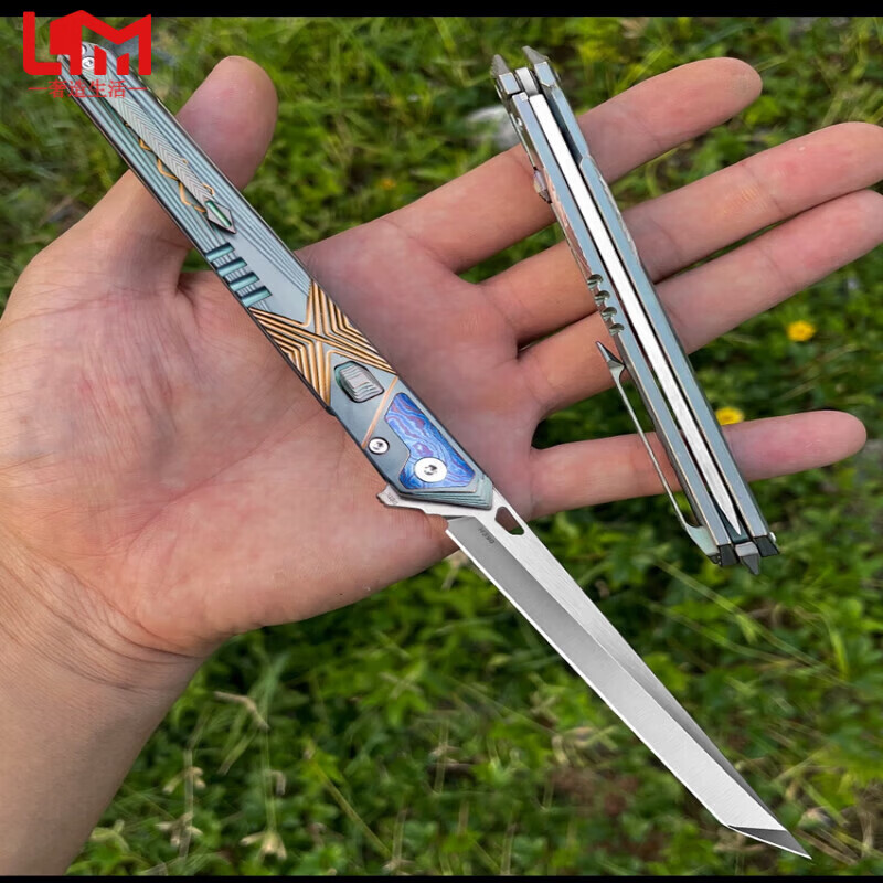 LISM德国进口品质高端M390粉末钢折叠刀户外露营求生防身折刀高品质高 金色 小武者三代金色 60°以上 9.8cm 10cm