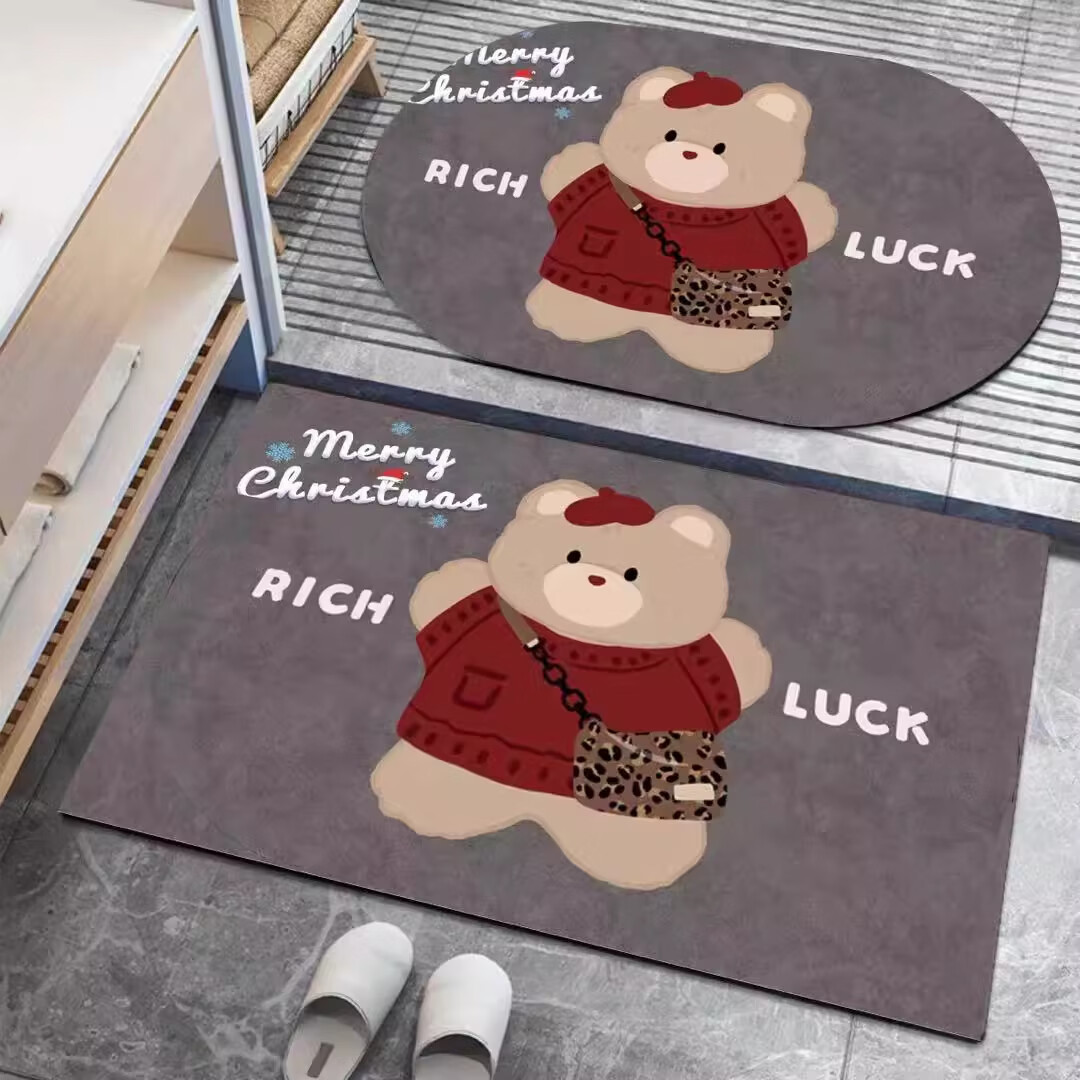 金玉铭川硅藻泥浴室地垫卫生间吸水垫卫浴厕所门口脚垫家用入户门防滑垫子 GZN-J怀旧-Y17（一方一圆 共2件） 40X60cm【吸水速干防滑】