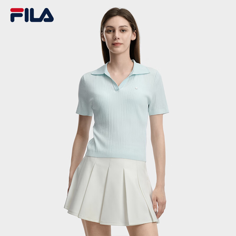 FILA 斐乐官方女子编织衫2026夏季新款时尚休闲简约修身短袖上衣 薄荷冰绿-TQ S 160/80A/S