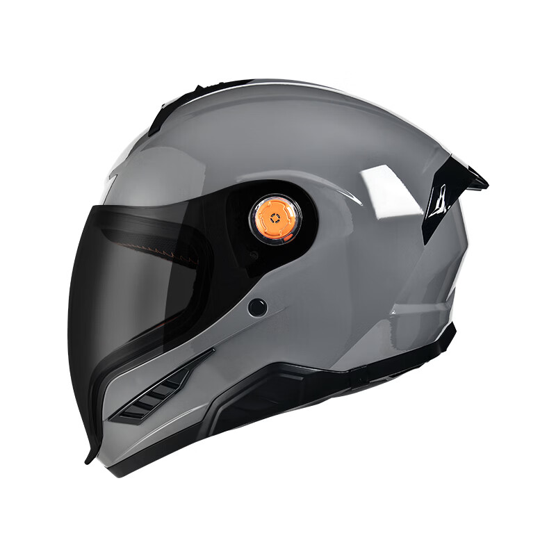 NBTK3C认证儿童头盔喝水头盔大镜片机车全盔摩托车鬼面盔亲子盔 水泥灰配透明+黑茶镜片 S(47CM-49CM)