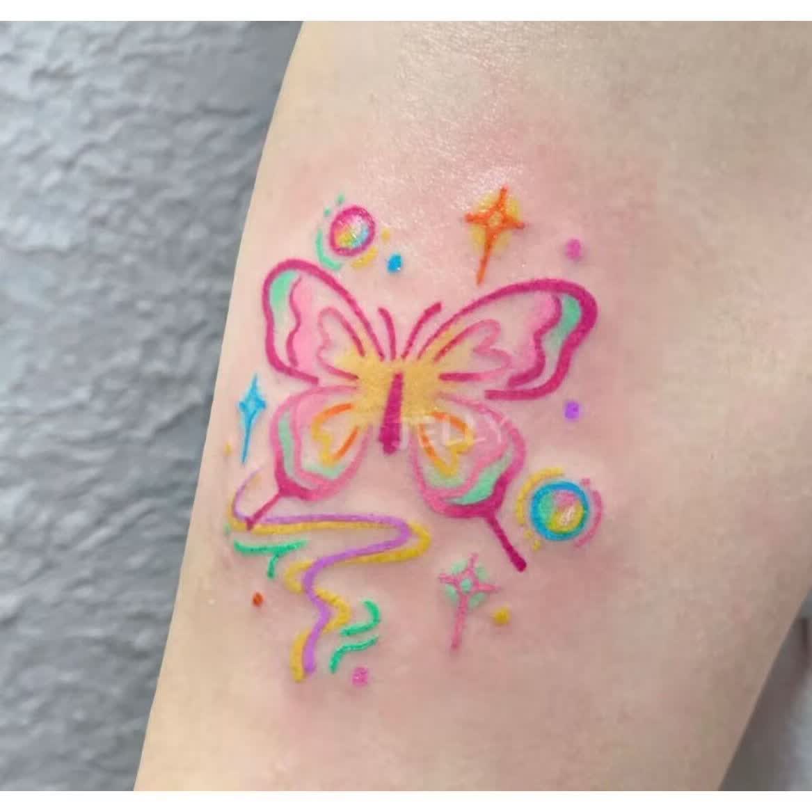 畅印彩色蜡笔蝴蝶纹身贴防水持久仿真女少女纹身贴纸可爱时尚新款绘画 6张蜡笔蝴蝶
