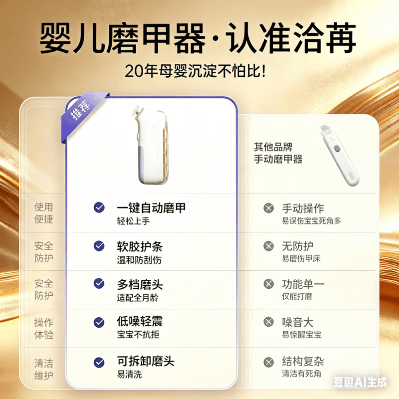 洽苒【日本】婴儿电动磨甲器指甲剪神器不伤手碰到肉自动停防夹肉打磨 优雅白 【赠5磨头+收纳袋+电池】