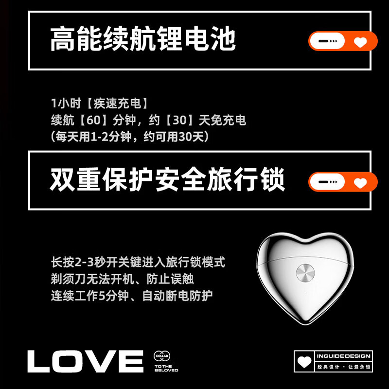 GROOUZ德国品牌男士剃须刀电动便携刮胡子胡须刀双头剃须刀多功能充电刮胡刀送男友生日520礼物 烈焰红【剃须旗舰心形新概念】