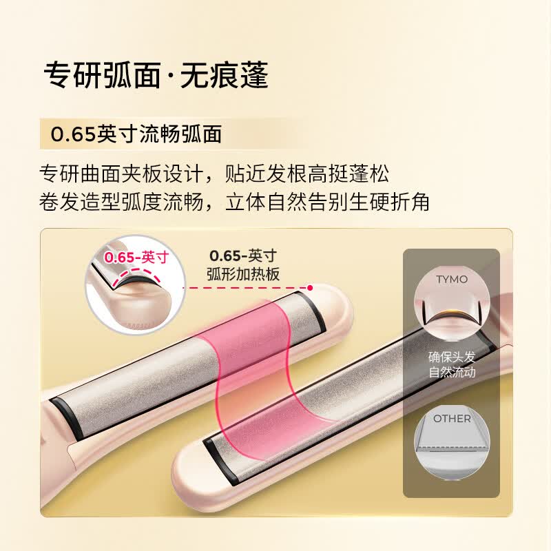 TYMO夹板无线弧形直板夹短发造型便携持久10亿负离子护发蓬松高颅顶神器续航持久 送女生日礼物 鎏金粉