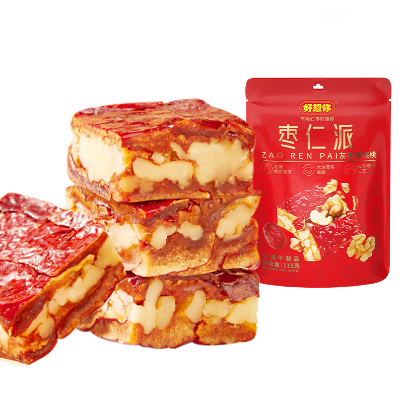 好想你_枣仁派 红枣夹核桃仁灰枣夹心枣软糯零食红小派大块节日聚会 灰枣枣仁派115g*3袋