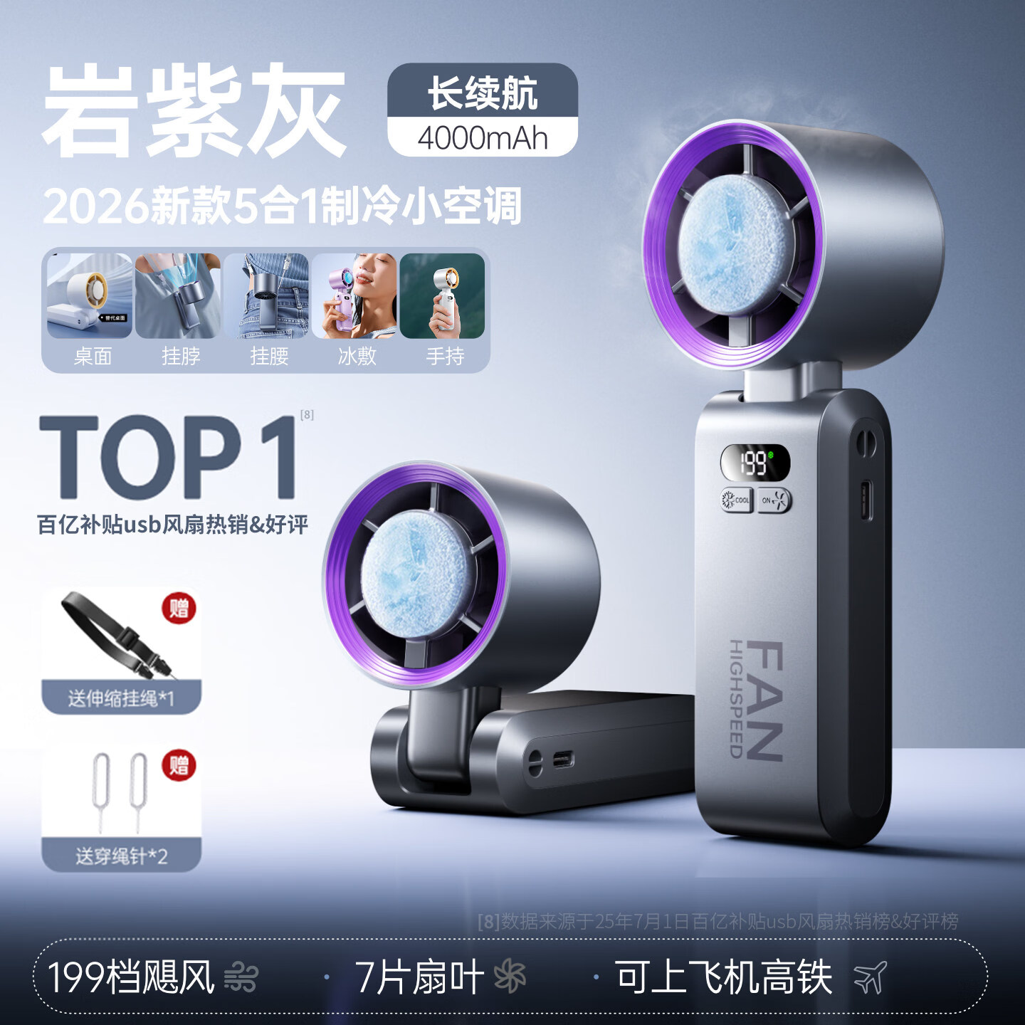 索樱琪手持小风扇【15h超长续航】半导体制冷 静音便携随身小型可充电迷你户外降温神器高速涡轮 【深空灰·199档制冷款】16℃制冷·静音无感 【2025顶配·制冷飓风扇】