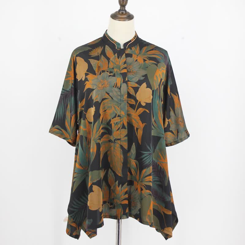 HUAN MADE HUMAN中老年香云纱衬衫桑蚕丝半袖加肥加大 1号色 4XL 【建议160-180斤】