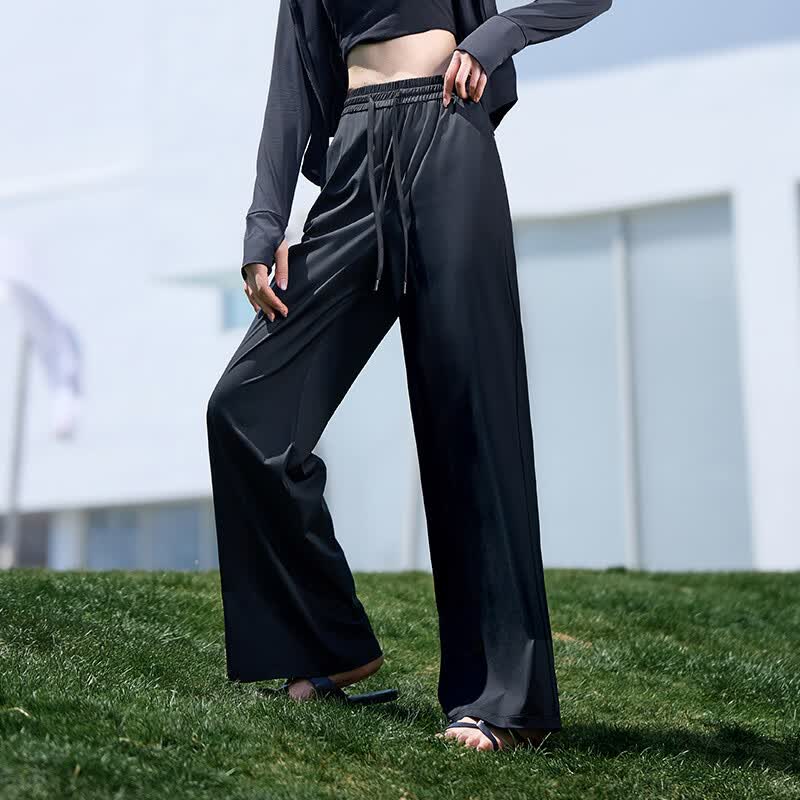 逸阳（ESE-Y）冰皮防晒裤女夏薄款高腰垂感运动直筒阔腿凉感休闲裤子 黑色 28