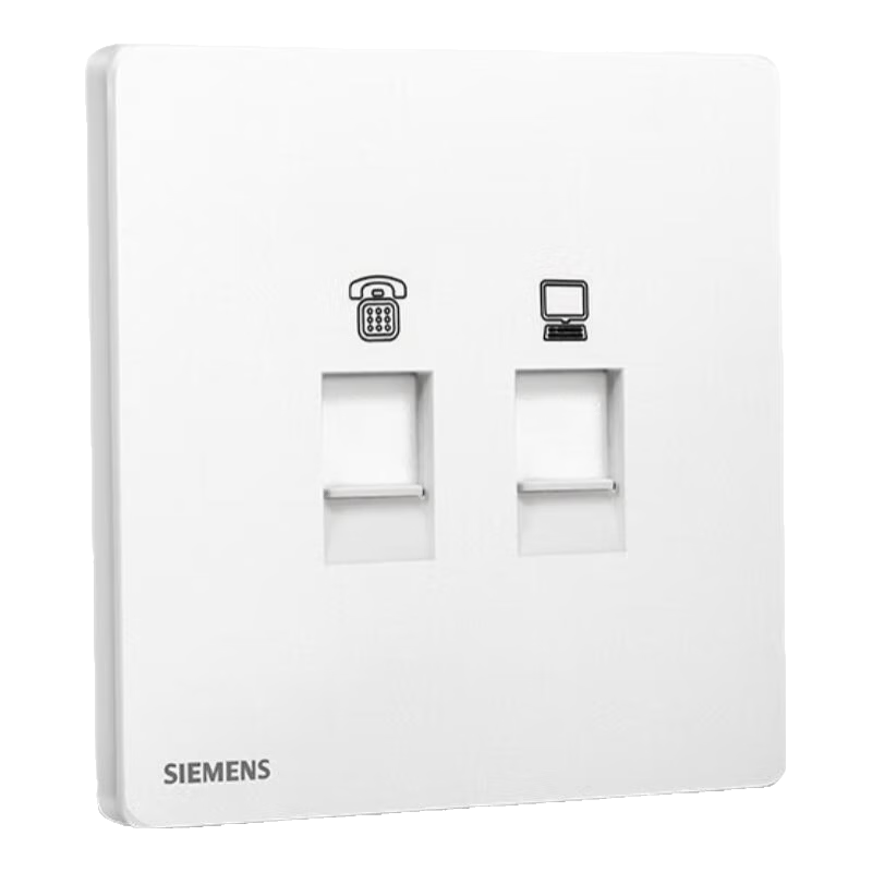 西门子（SIEMENS）开关插座面板 五孔电源哑光纤薄墙面86型官方旗舰 驭彩奶油白色 二位六类千兆电脑