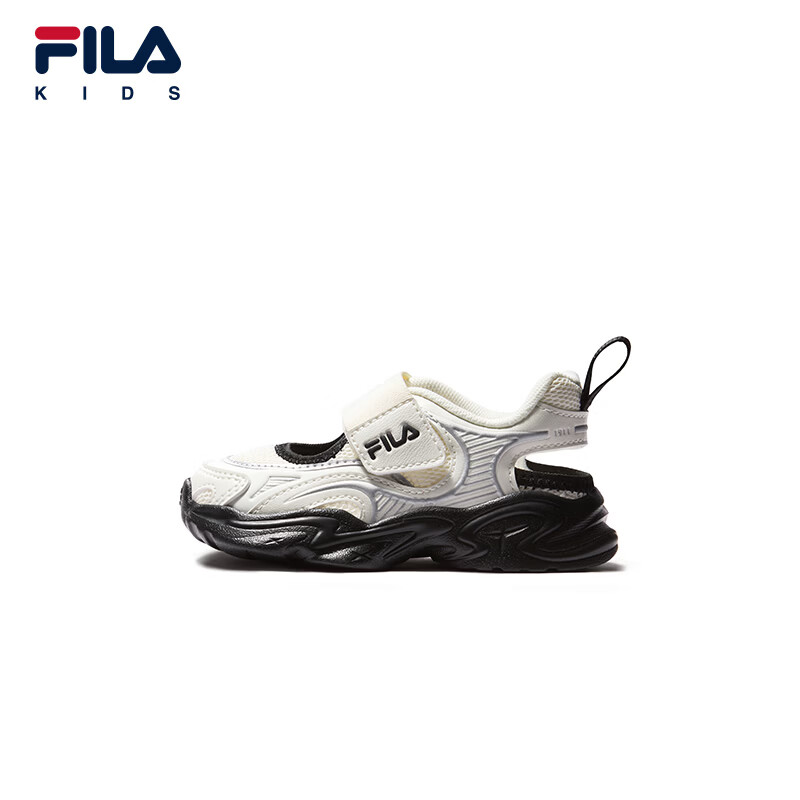 FILA 斐乐童鞋儿童复古跑鞋2026夏季新款男女婴幼童魔术贴学步鞋 微白/黑-WB 27 内长16.5cm