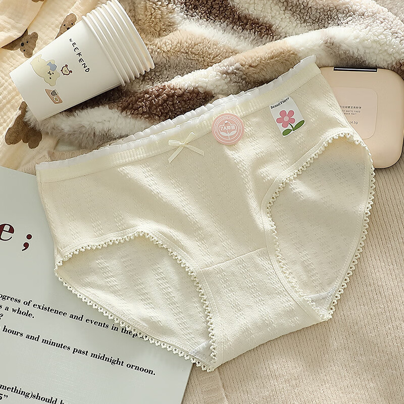 有只绵5条抗菌纯棉裆内裤女中腰全棉三角短裤夏季透气甜美日系少女新款 混色组合 5条 L 100-120斤