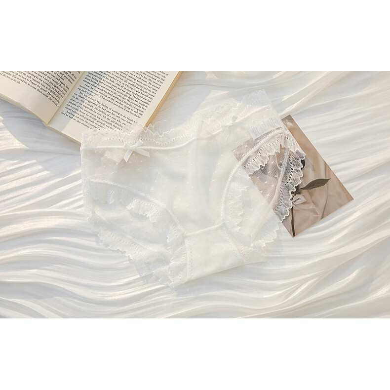 有只绵5条日系少女冰丝内裤夏季新款轻薄无感中腰可爱蕾丝纯棉裆三角裤 混色5条 L 90-110斤