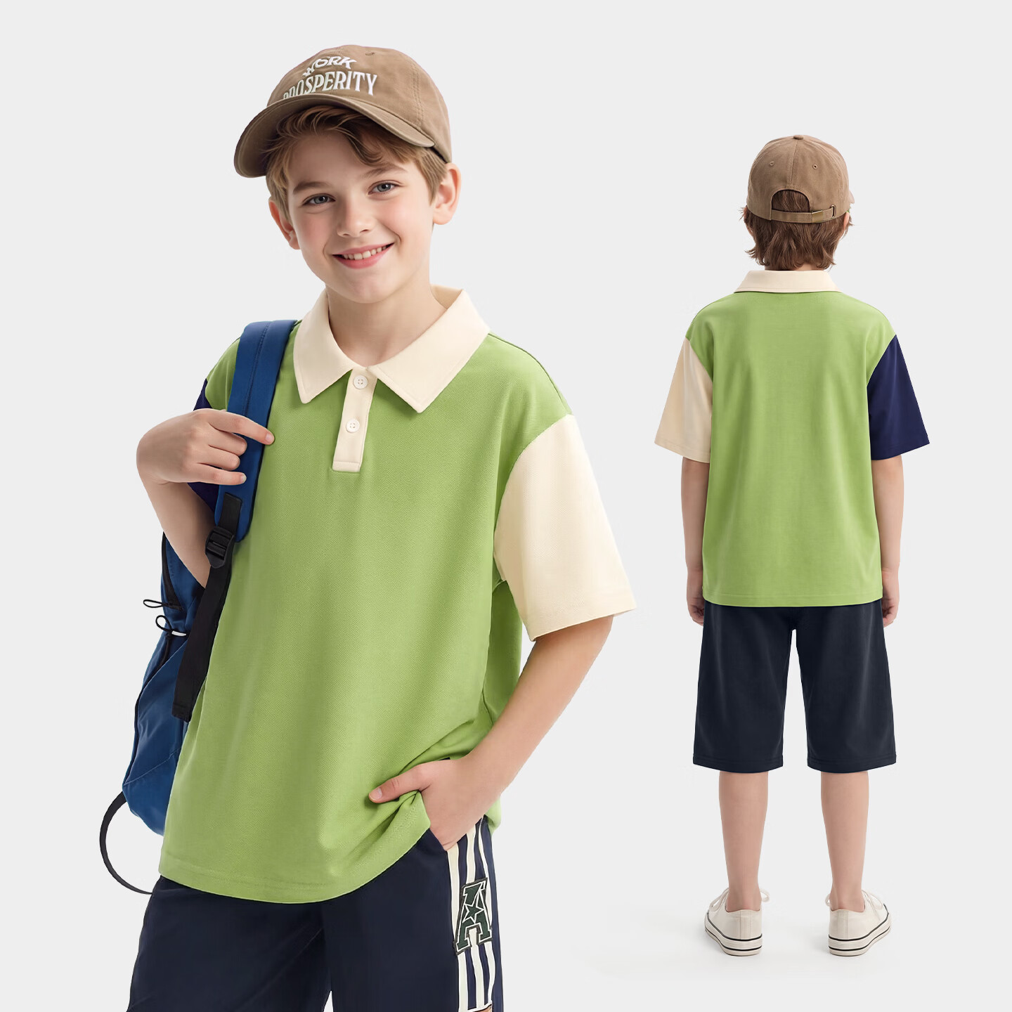 izzue儿童t恤夏季2026新款青少年短袖童装时尚帅气撞色插肩翻领polo衫 PZDX杏绿(纯色)06 110 【推荐体重30-37斤】