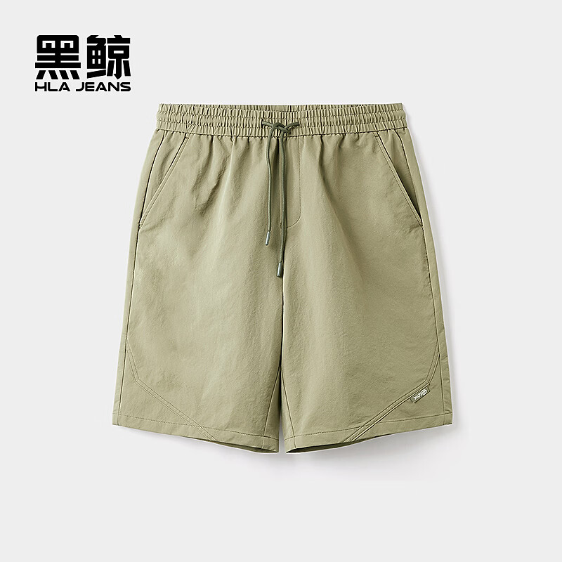 黑鲸海澜之家旗下腰间抽绳休闲中裤男宽松直筒裤男 卡其09 S