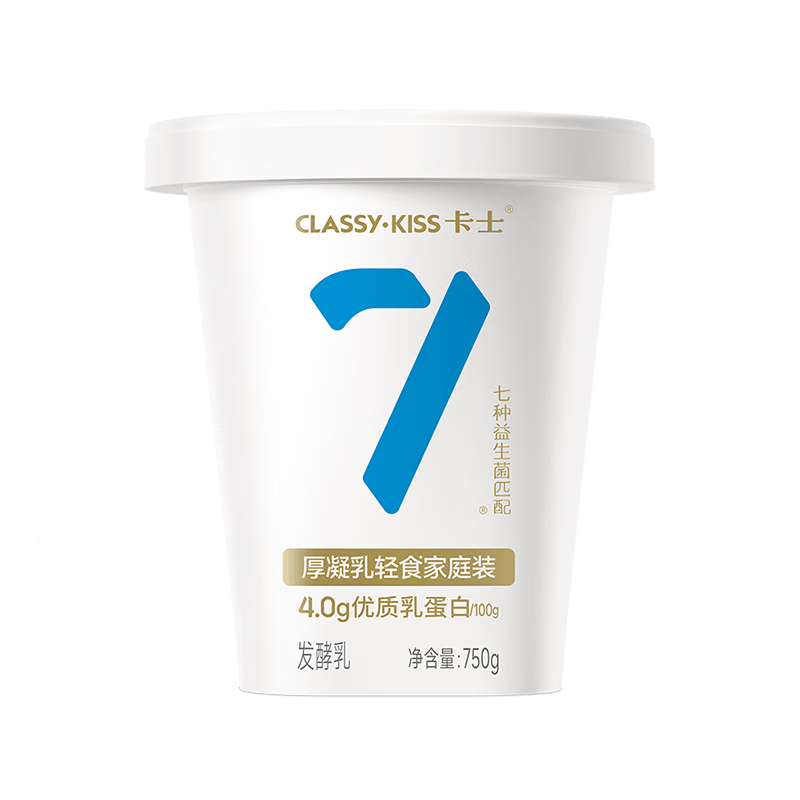 卡士（CLASSY.KISS）007无蔗糖低GI益生菌厚凝乳 轻食 家庭装酸奶 原味750g