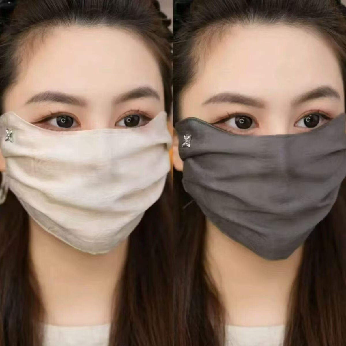 夏季防晒口罩女士高颜值遮阳骑行开车薄款透气可调节面罩护眼角M 【豪华4个装】香槟色+灰色（各2个共4个装）