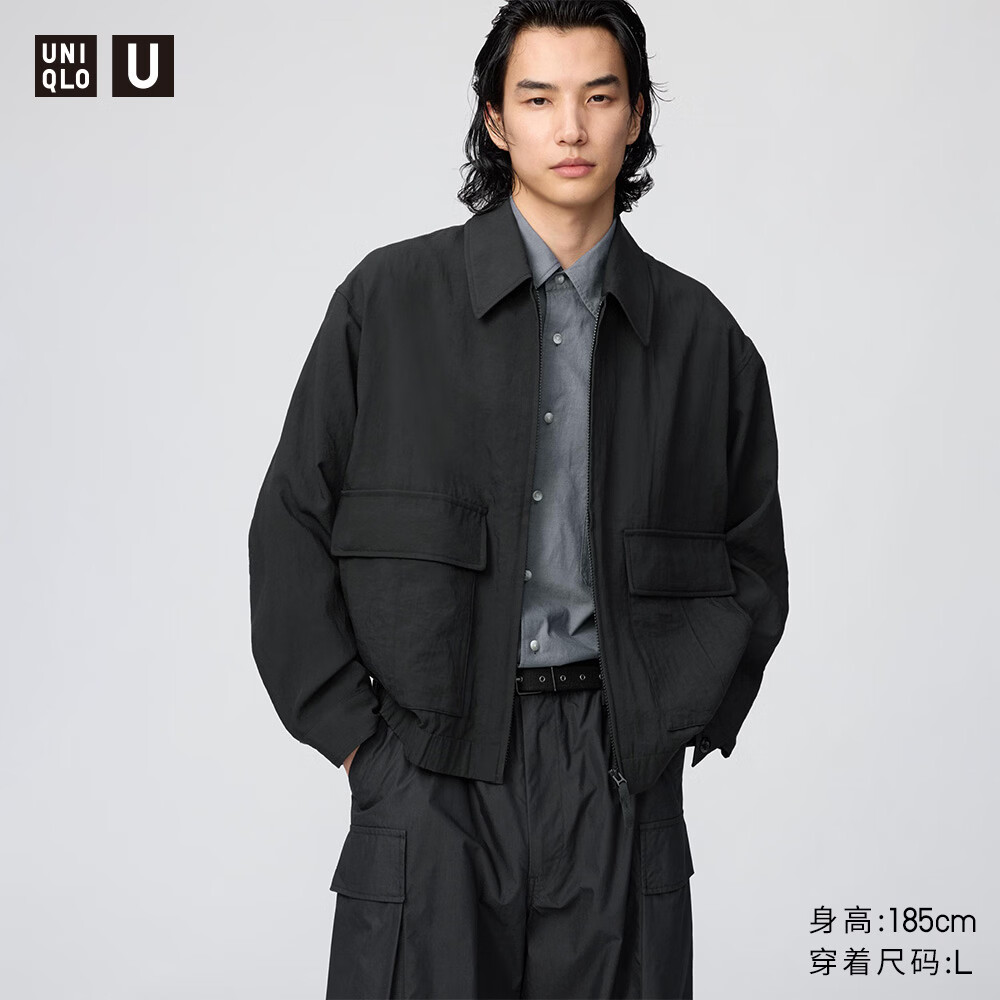 优衣库合作款/男装女装休闲短茄克/早春外套夹克483835 09 黑色 2XL