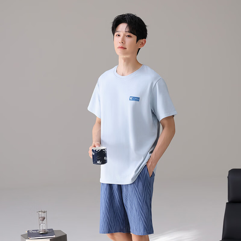 芬腾可安(FENTENGCARE)睡衣男士纯棉2026年夏季可外穿运动休闲家居服套装 浅蓝1 L