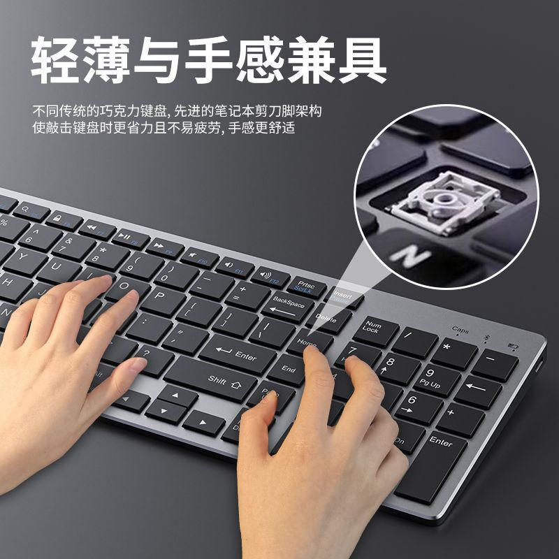 适用戴尔灵越15笔记本电脑XPS16/13灵越16/14PLUS灵越14无线蓝牙键盘鼠标套装键鼠办公静音充电 金属灰【蓝牙无线-键鼠套装】 蓝牙1+2+2.4G接收器 三模链接