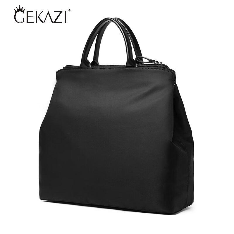 歌卡姿（GEKAZI）女士时尚简约通勤手提包13/15.6英寸电脑包公文包单肩斜挎包 黑色(牛津布扩容电脑包) 13寸