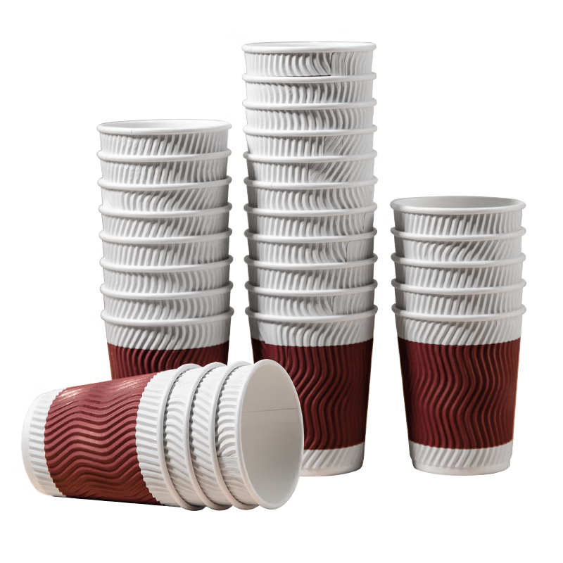 齐心一次性纸杯/杯子水杯三层加厚咖啡杯 办公用品 【三层加厚】咖啡杯280ml-50只红