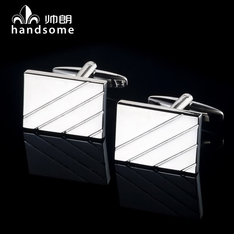 帅朗简约纯金属袖扣方形银色袖钉商务百搭正装法式衬衫袖口扣 银色主图 20*14mm