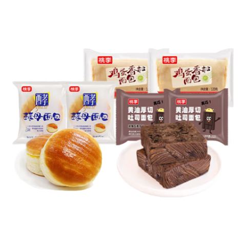 桃李面包组合520g 酵母面包鸡蛋香松黄油厚切早餐食品办公室零食早餐 酵母*2+鸡蛋香松*2+黄油厚切*2
