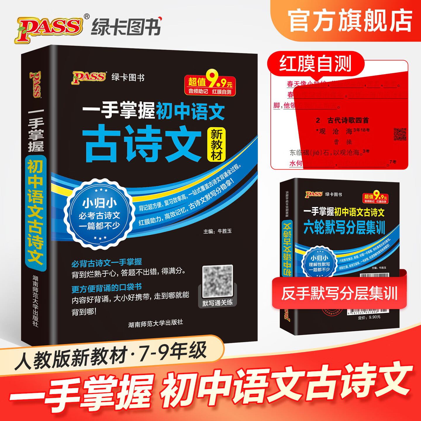 PASS一手掌握初中语文古诗文人教版7-9年级口袋书红膜自测音频助记必考古诗文全收录便携好背默写通关练绿卡图书 初中语文古诗文 一手掌握