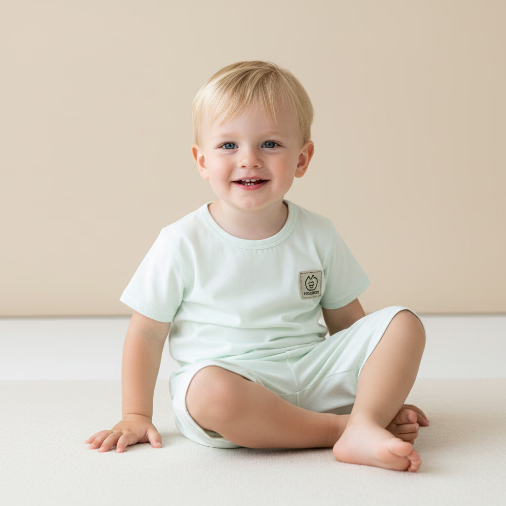 小猪大卫 PECODAVID儿童七分套夏季纯棉A类男女宝宝居家服薄款短袖短裤套装 薄荷奶绿 短袖套（95%棉） 90