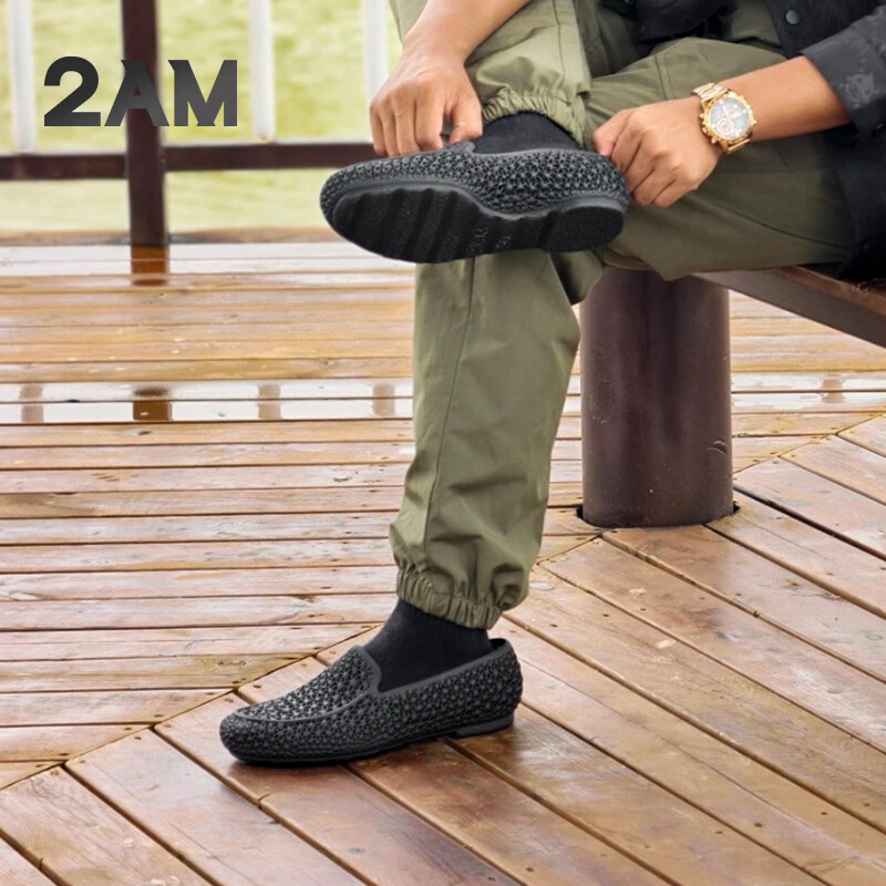 2AM4D打印一体乐福鞋轻便舒适豆豆鞋套脚商务3D打印休闲鞋 黑色 39