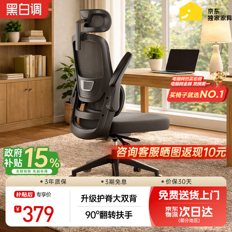 黑白调P1二代 人体工学椅电脑电竞椅子人工力学座椅办公椅 双背联动扶手