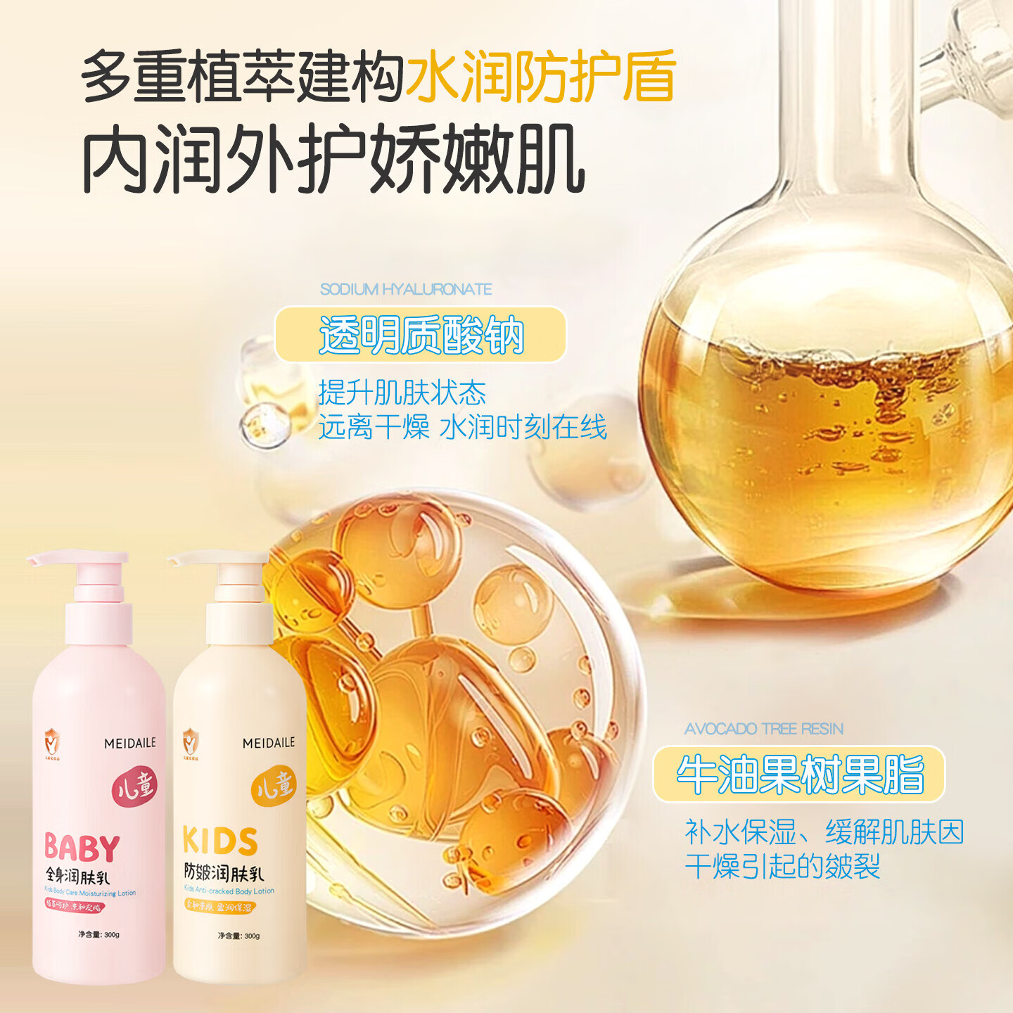 美黛勒润肤乳身体乳防皴乳防干燥保湿滋润秋冬青少年全身四季用 防皴润肤乳【黄瓶】300g*1瓶