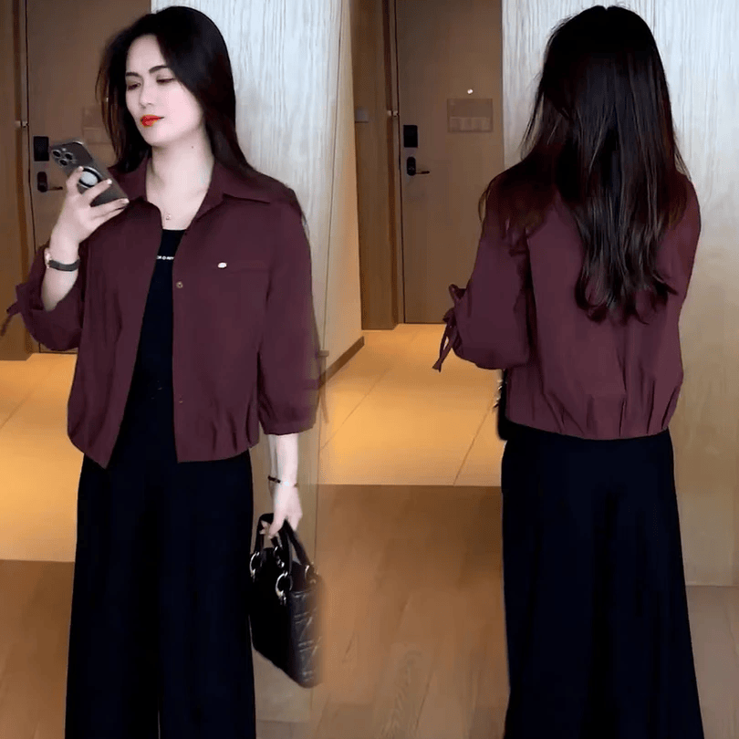 早春短款外套女2026春秋季新款洋气显瘦小个子休闲百搭夹克衫上衣 酒红色 L 105-120斤