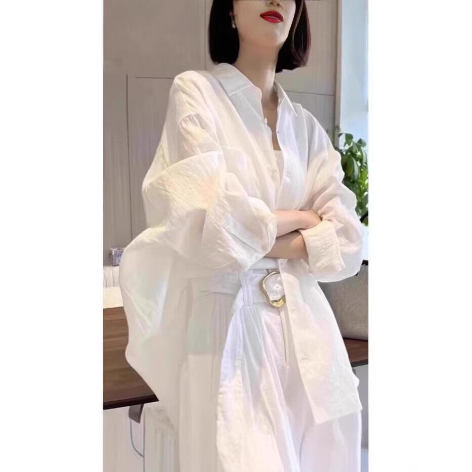 【源头直采】透气棉麻防晒长袖衬衫女夏季薄宽松显瘦休闲百搭上衣 C131白色亚麻棉麻衬衫 M 建议90-110斤